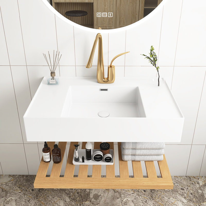 30" Wall-Mounted Floating Bathroom Vanity With Rectangular Integrated Basin