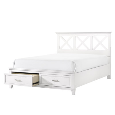Lit de rangement blanc très grand X, tête de lit en bois massif et conception transitionnelle, 85,18 po Largeur, profondeur 86,84, hauteur du lit 48,7 po en blanc, style et hauteur, poids de L193,13