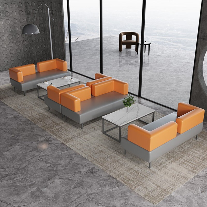 Banc rembourré en similicuir, Gris / Orange