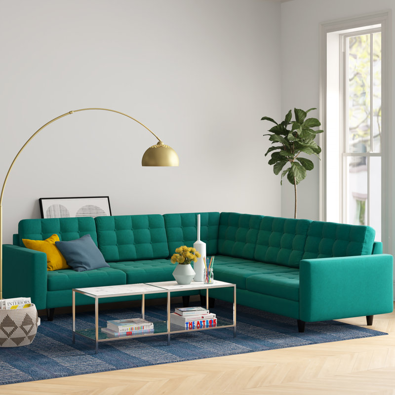 Ensemble de canapé modulaire en tissu 3 pièces Empress, Tissage bleu sarcelle