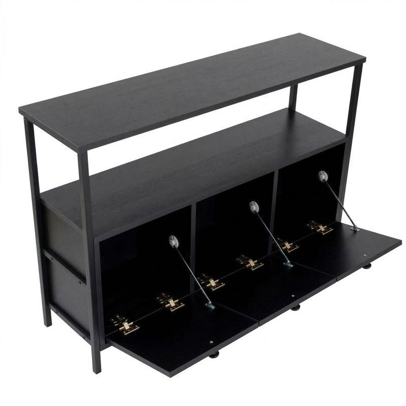 Console Elara de 47 po de largeur avec 3 armoires et rangement ouvert, Noir, Noir