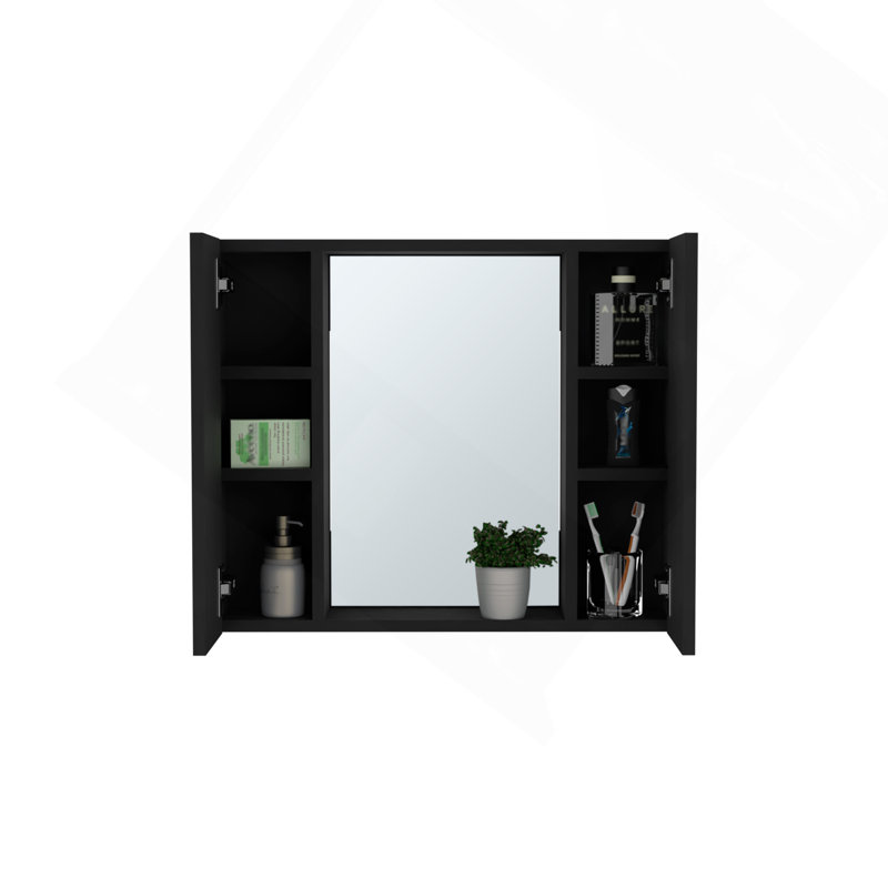 Medicine Cabinet, Double Door, Mirror, One External Shelf  -Black, Black
