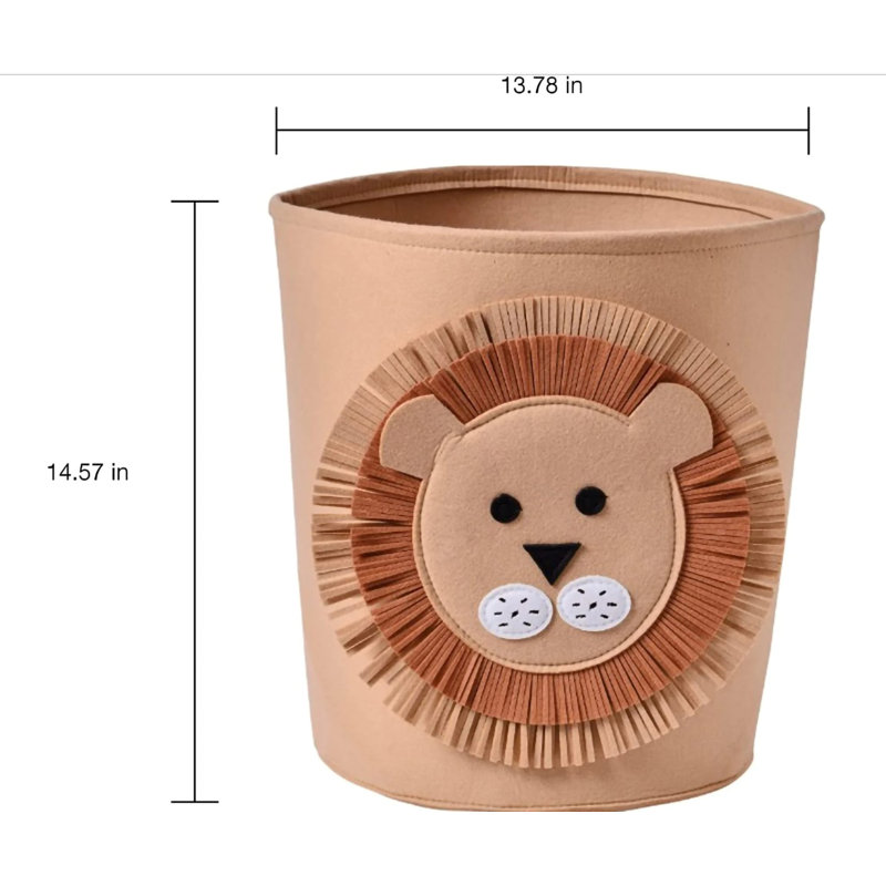 Beige Lion Felt Kids Storage And Laundry Basket 13.78" X 14.57"