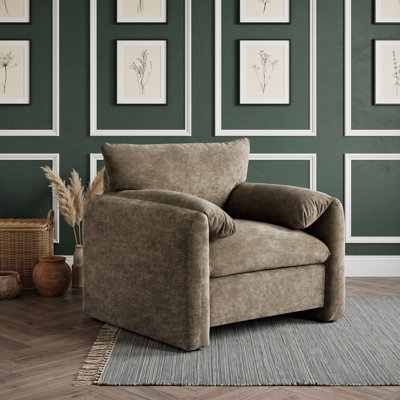Chenille Oversized Armchair Accent Chair with Curved Backrest and Wide Soft Armrests
