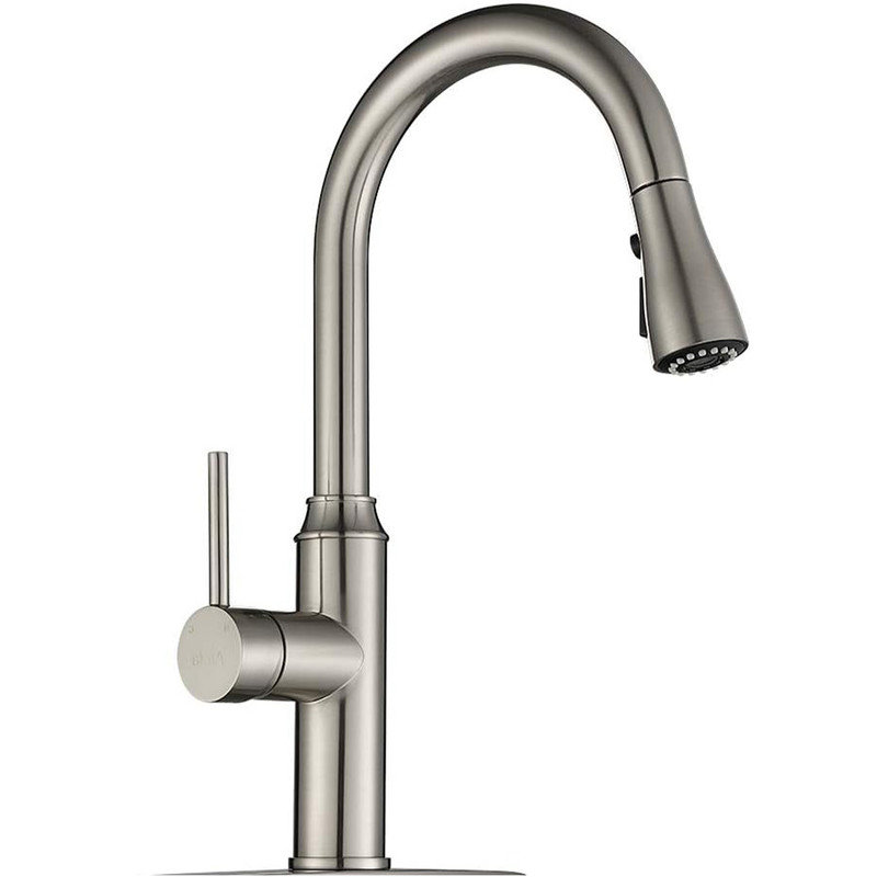 Brushed Nickel Stainless Steel High Arc Kitchen Faucet with Pull-out Spray