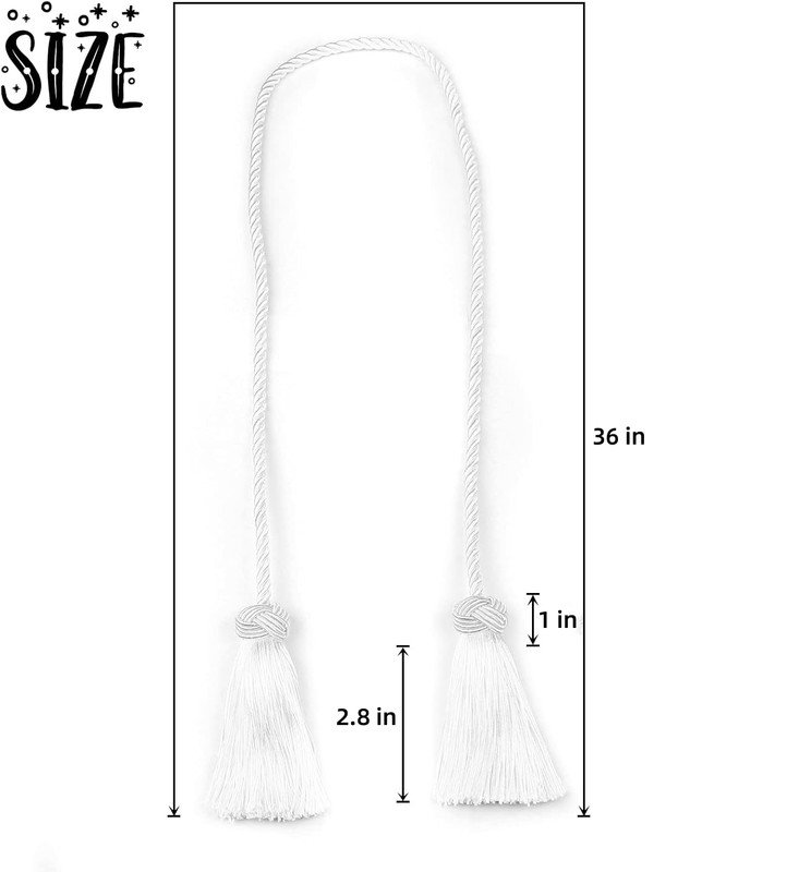 Tassel Curtain Tiebacks with Rope Design for Modern and Traditional Home Décor 2 Pcs, White