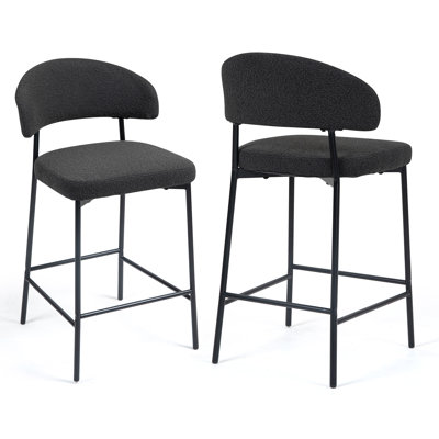 Set of 2 Jasso Boucle Upholstered Fabric Counter Stool with Black Iron Legs by Corrigan Studio