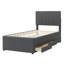 Lit plateforme tapissier simple avec couchette coulissante et 3 tiroirs de rangement NOVAFORM, tissu en lin gris-1875245999