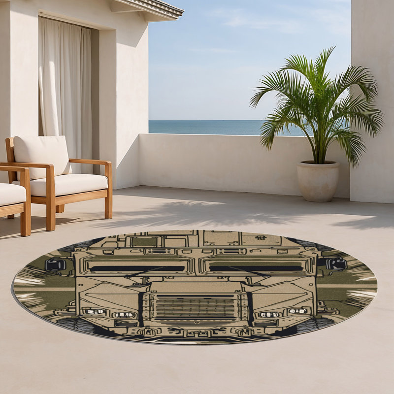 Tapis intérieur et extérieur brun Transport, Rond 5 pi