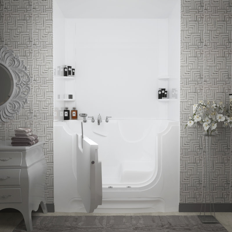 HandiTub 60'' x 30'' Whirlpool Fiberglass Bathtub with Faucet, Left, White