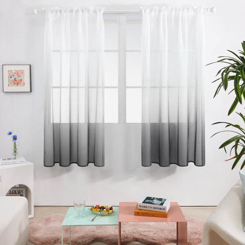 Zhejno Sheer Curtain Pair, 52" W x 63" L, Dark Gray