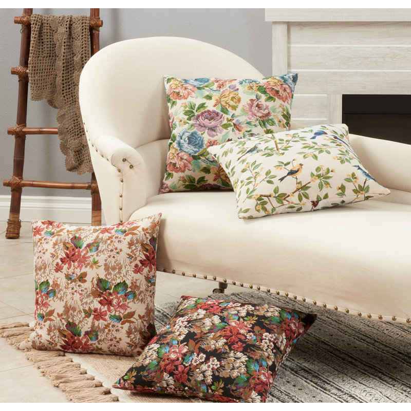 Black Jacquard Floral Down Blend Throw Pillow