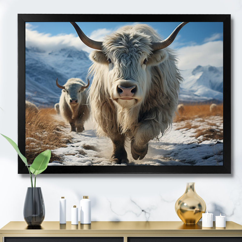 Yaks majestueux en hiver, H 12 po x l 20 po x P 1 po, Noir