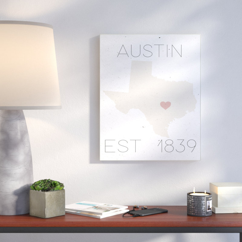«Austin Est 1839» par Daphne Polselli, reproduction d'art textuel sur toile, H 30 po x l 24 po x 1,5 po, Toile tendue