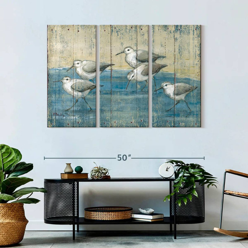 «Sandpipers Oil Distress», 3 pièces sur toile, H 32 po x l 50 po x P 1,25 po