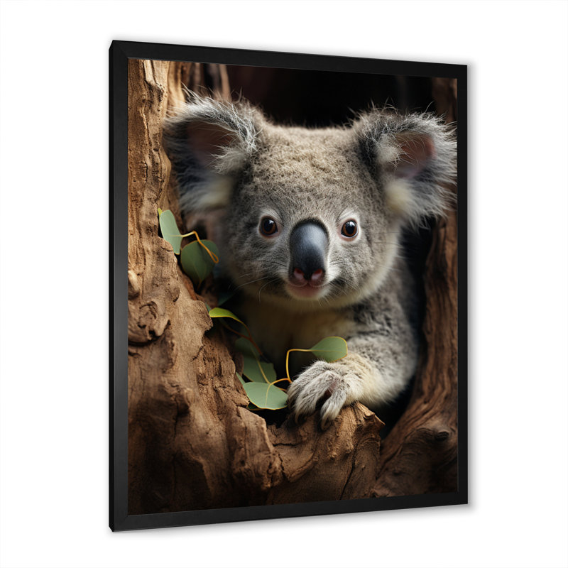 Portrait de koala gris III - impression, Toile noire à cadre unique, H 32 po x l 24 po x P 1 po
