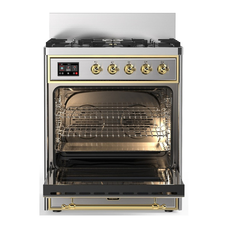 Majestic III Series 30 Inch Dual Fuel Range with 5 Sealed Burners in Stainless Steel (Natural Gas, Brass Trim), Brass
