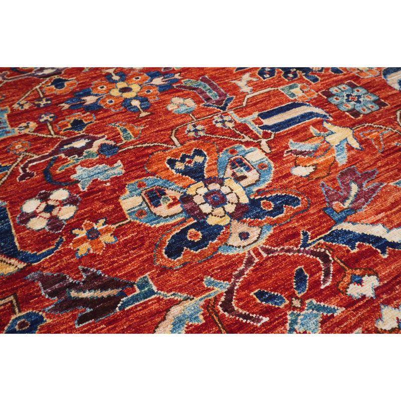 High-Quality Hand-Knotted Red And Navy Area Rug