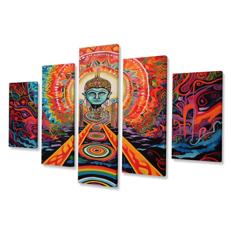 Buddha Street Art, "The Obstacle Is The Path" - Art mural sur toile bouddhiste - 5 panneaux