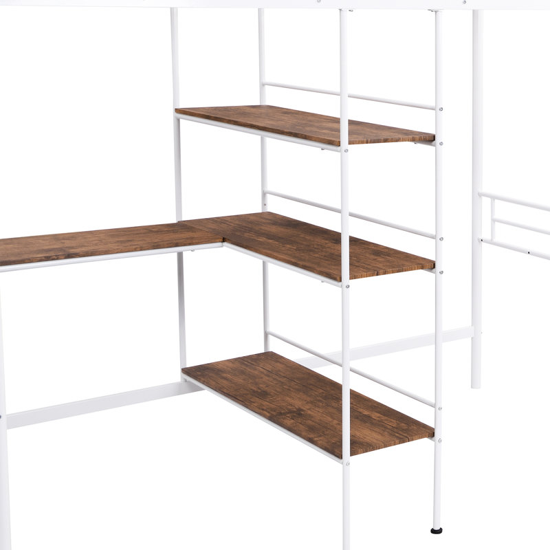 Lit mezzanine simple en métal blanc avec bureau et tablette - élément de chambre à coucher moderne pour les petits espaces