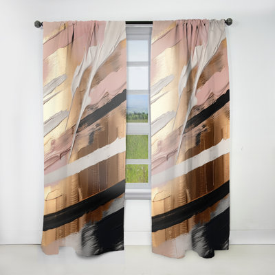 Sandry - Gold And Pink Forms In Contemporary I - Modern Velvet Curtain - Room Darkening - 1 panel