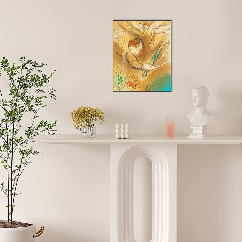 «Angel» par Marc Chagall, impression sur toile encadrée pour décor de bureau à domicile, 12 po x 15 po, Cadre mince noir