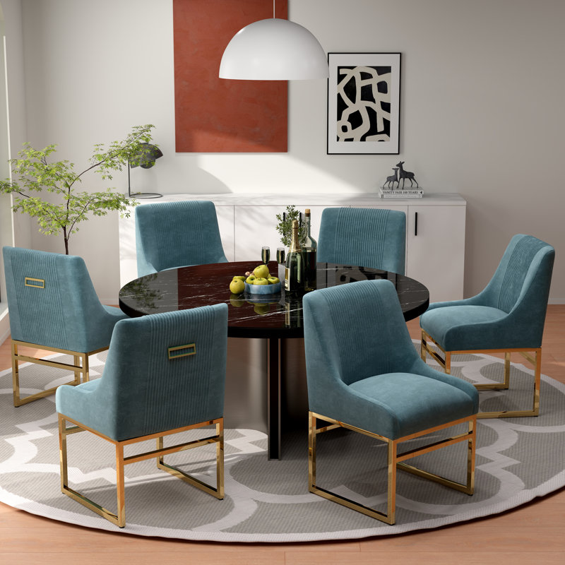 Chaise d'appoint en velours Baudel, Bleu sarcelle, 6