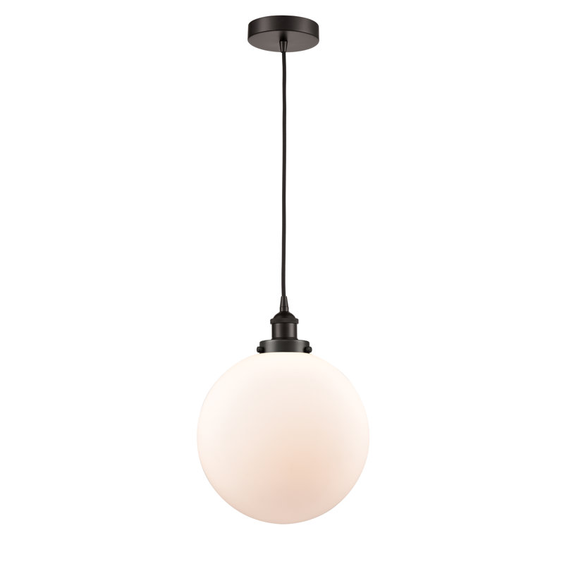 Luminaire suspendu simple à 1 lumière Frederick, Blanc, H 15,5 po x l 12 po x P 12 po, Bronze huilé