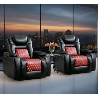  Donique 36.1'' Wide Modern and Breathable Vegan Leather Recliner with Adjustable Headrest and Cup Holders