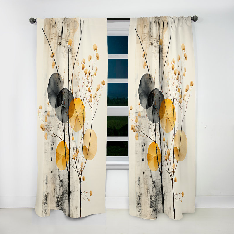 Asian Art Seashell Sumi XII - Global Curtain - Velvet Room Darkening - 1 Panel, 52" W x 84" L