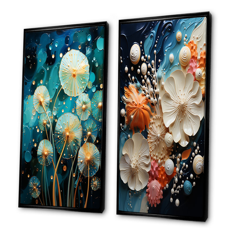 Seacreature Reflections - Abstract Botanicals, ensemble de 2 toiles d'art mural, H 28 po x l 25 po, Cadre noir
