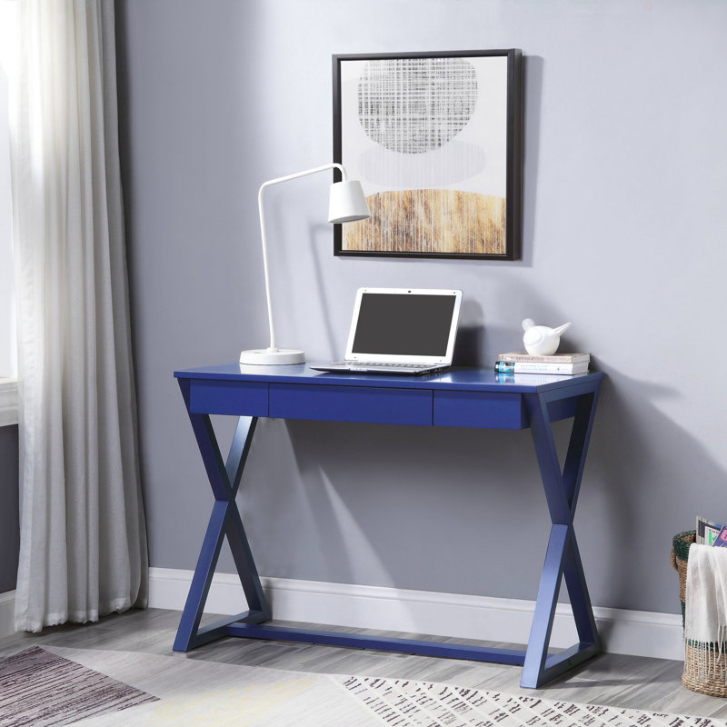 Bureau d'écriture 1 tiroir Twilight Blue avec base en forme de X