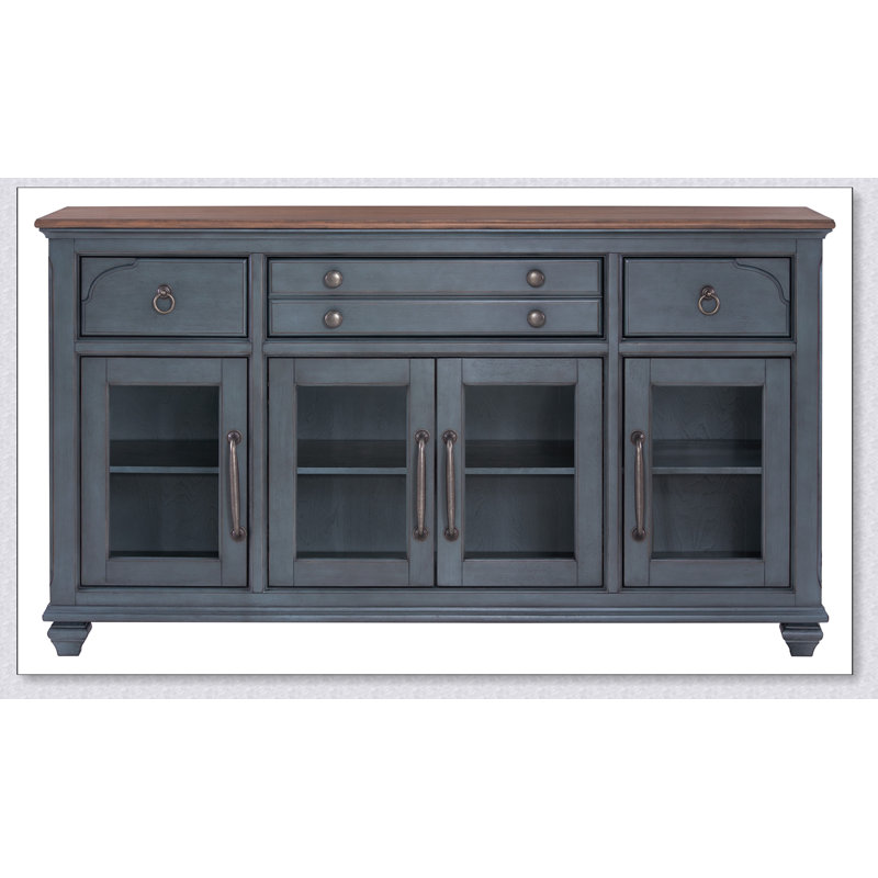 Buffet Americain avec finition velours côtelé bleu, aucun assemblage requis, parfait pour les décors côtiers et traditionnels