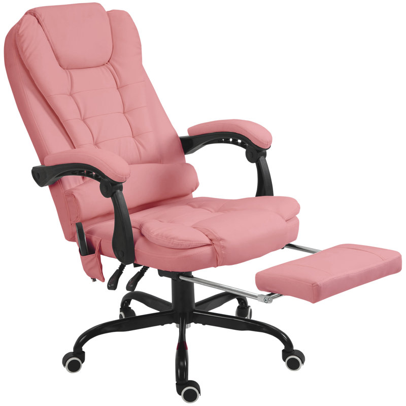 Fauteuil de bureau à haut dossier avec vibration à 7 points, repose-pieds, soutien lombaire, rose, Pink, Pink