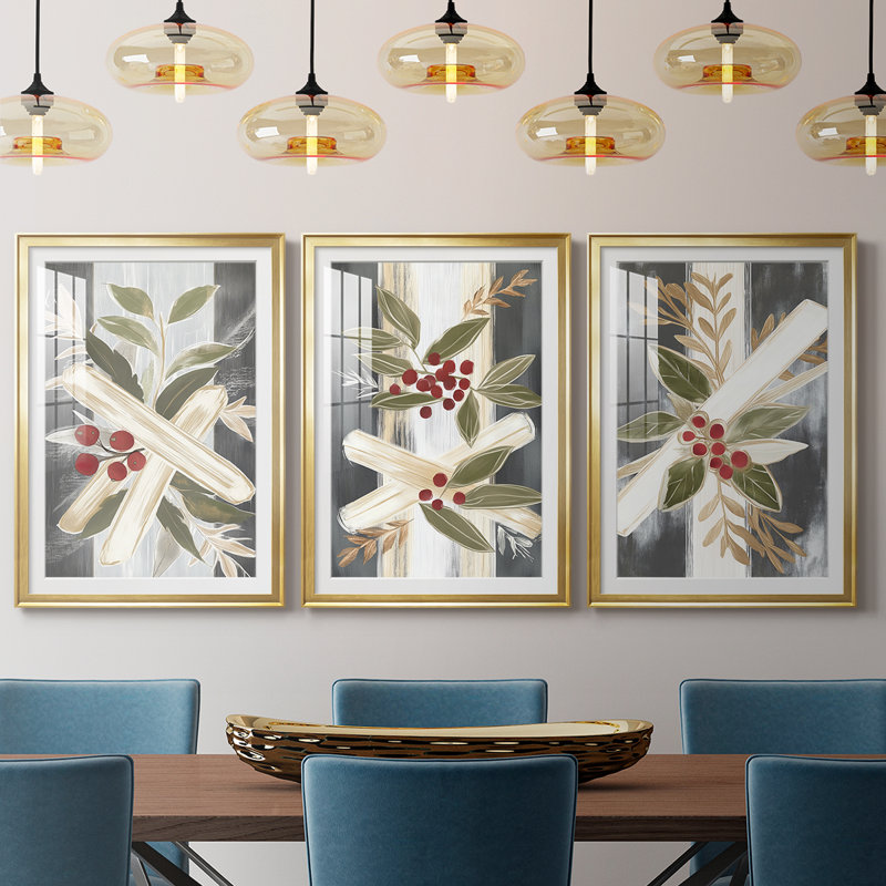 Art de Noël des Fêtes de Noël - impression encadrée sur mesure de qualité supérieure mate - 3 pièces, H 19 po x l 27 po, Doré