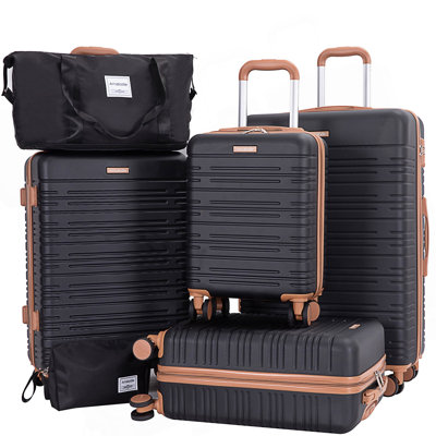 6 Piece Luggage Set, ABS Hard Shell Travel Suitcase with TSA Lock