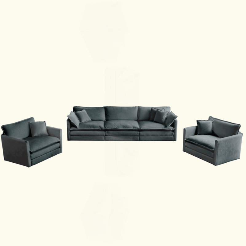 Ensemble de canapé de 3, 1 + 1 + 3 sièges, ensemble de canapé de salon, fauteuil d'appoint, causeuse et canapé à trois places, ensemble de canapés à accoudoirs ronds de style moderne 3 pièces, chenille