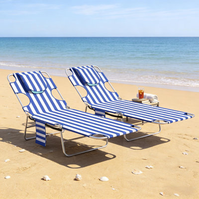 Folding Lounge Chairs With Adjustable Back And Face Hole(Set Of 2)