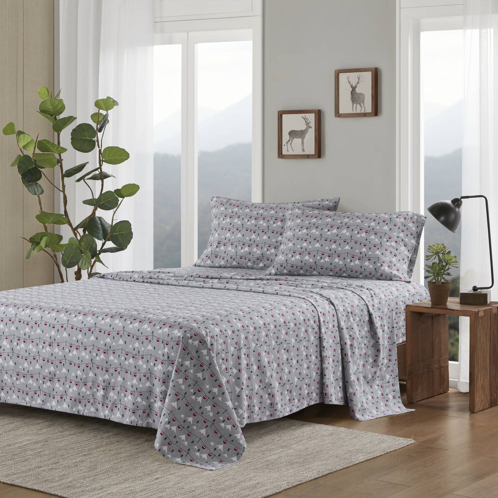 Woolrich 100% Cotton Flannel Sheet Set, California King Sheet Set with 2 Pillowcases, Brown Plaid