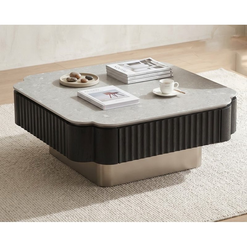 Table basse moderne en faux métal, bois d'ingénierie et métal, 35,4 po