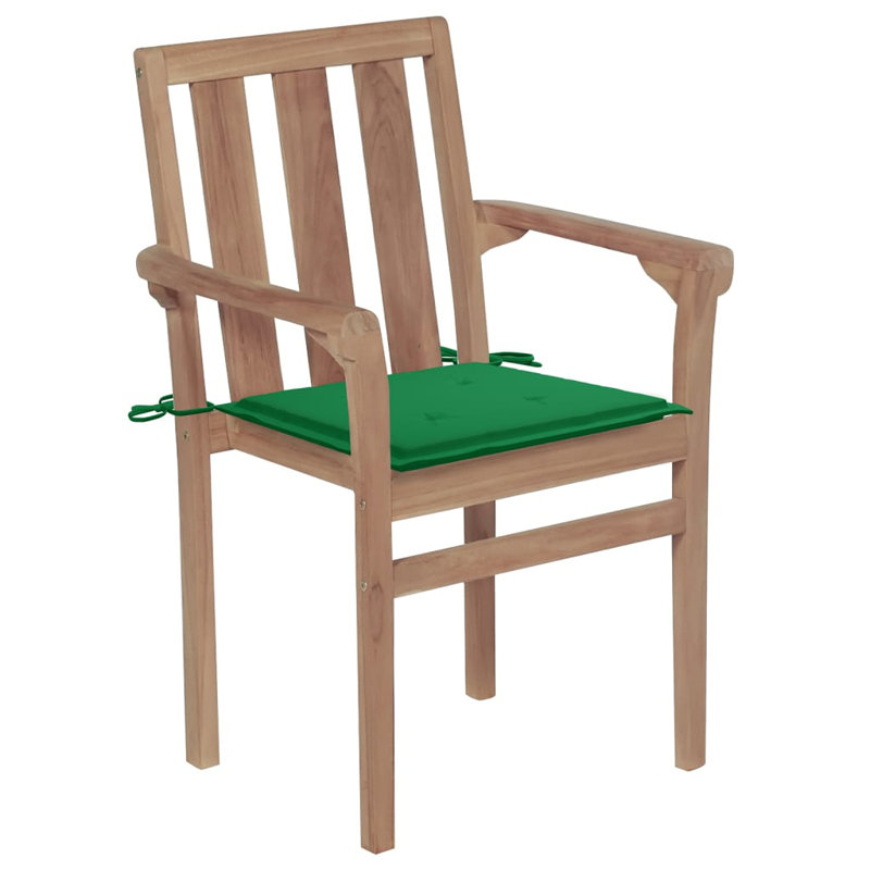 Chaise de patio empilable en teck avec coussin Anneelizabeth, Vert