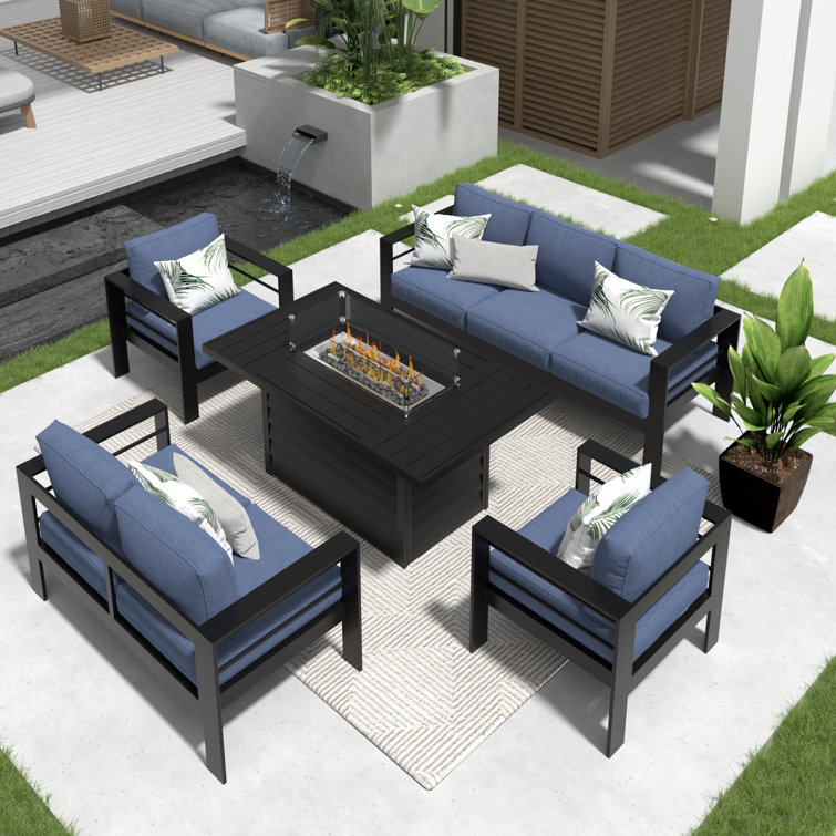 DKX201020311 5 - Person Sofa Seating Group with Cushions and Fire Pit Table