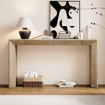 Console de style campagne moderne de 60 po avec 2 tiroirs dissimulés, table d'entrée de style cascade avec pieds épaissis et grain de bois rustique pour le salon, le vestibule et le couloir
