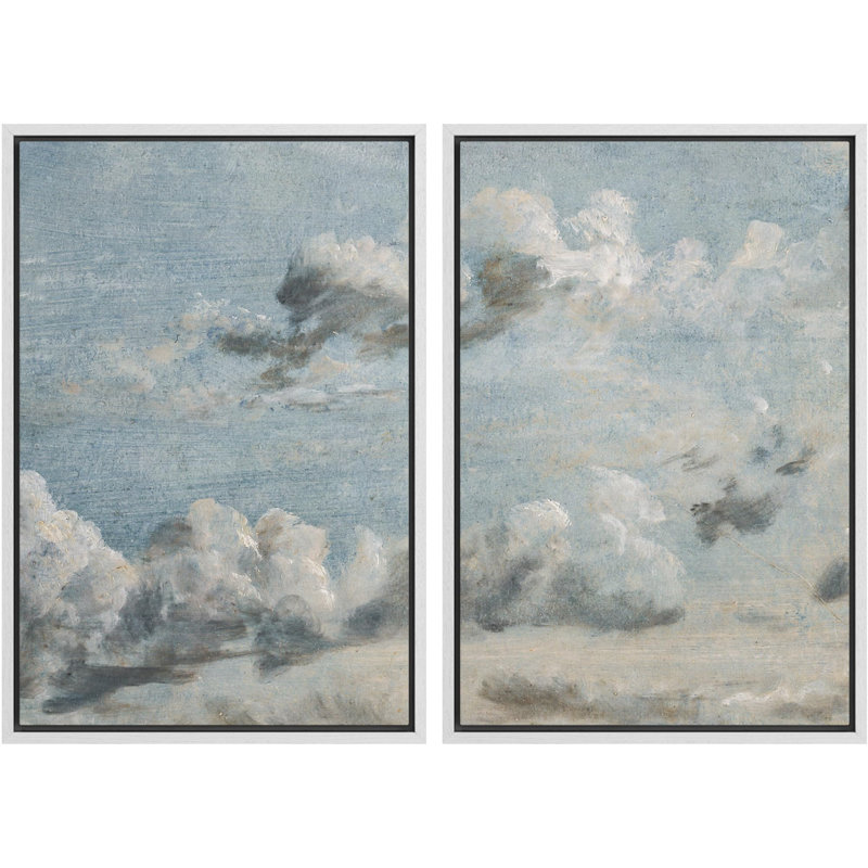 «Vaste Cloudscape Over Calm Sea Serene Oceanic Sky Nature Wilderness Illustration Decor Scenic» 2 pièces, Cadre blanc
