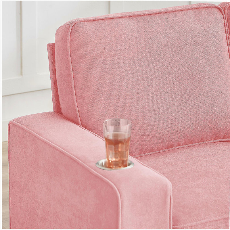 83.86"Snowfleece Fabric sofa,Modern Compressed Couch,3-Seater Sofa, Furniture for Living Room,Bedroom,office ,Pink