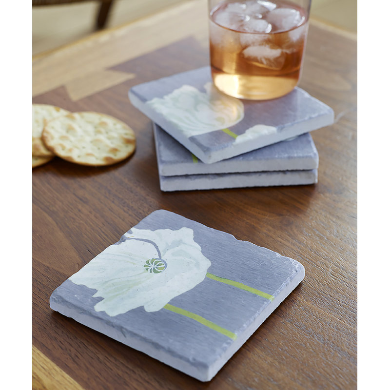 Poppies Marble Square 4 Piece Coaster Set