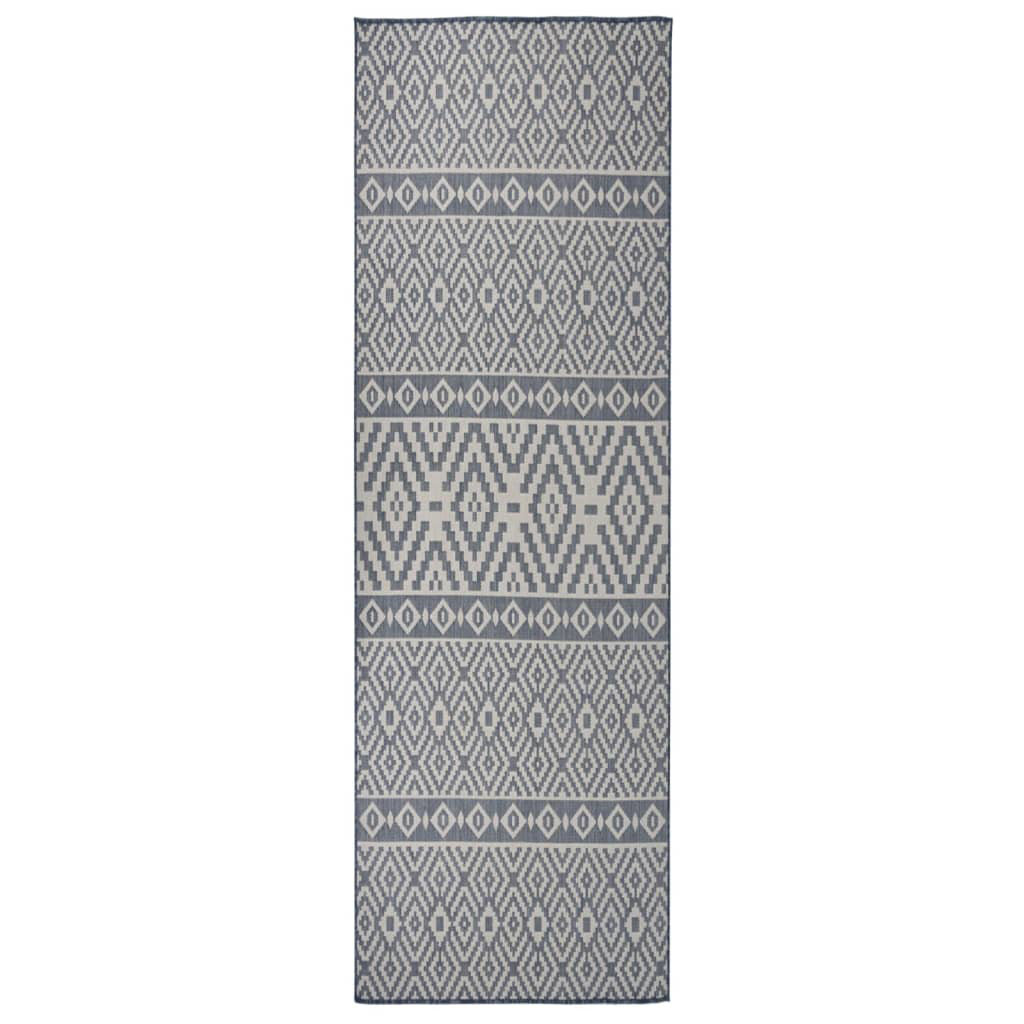 Gracie Oaks Outdoor Flatweave Rug Blue Stripes