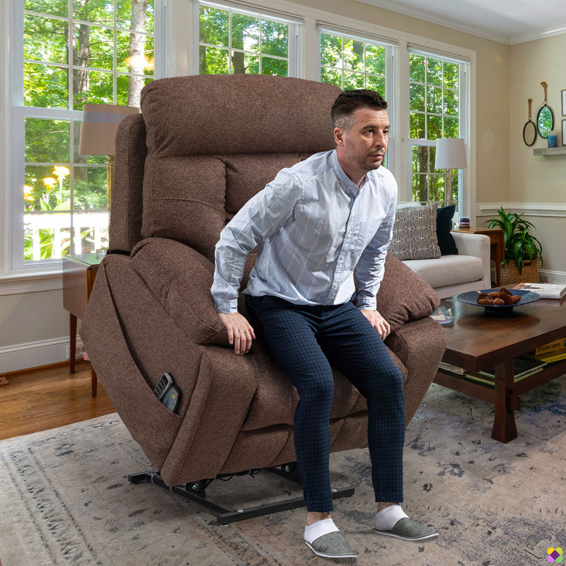 Vayun 40.94"W Chenille 4 Motors Liftable Recliner, Adjustable Headrest, Brown