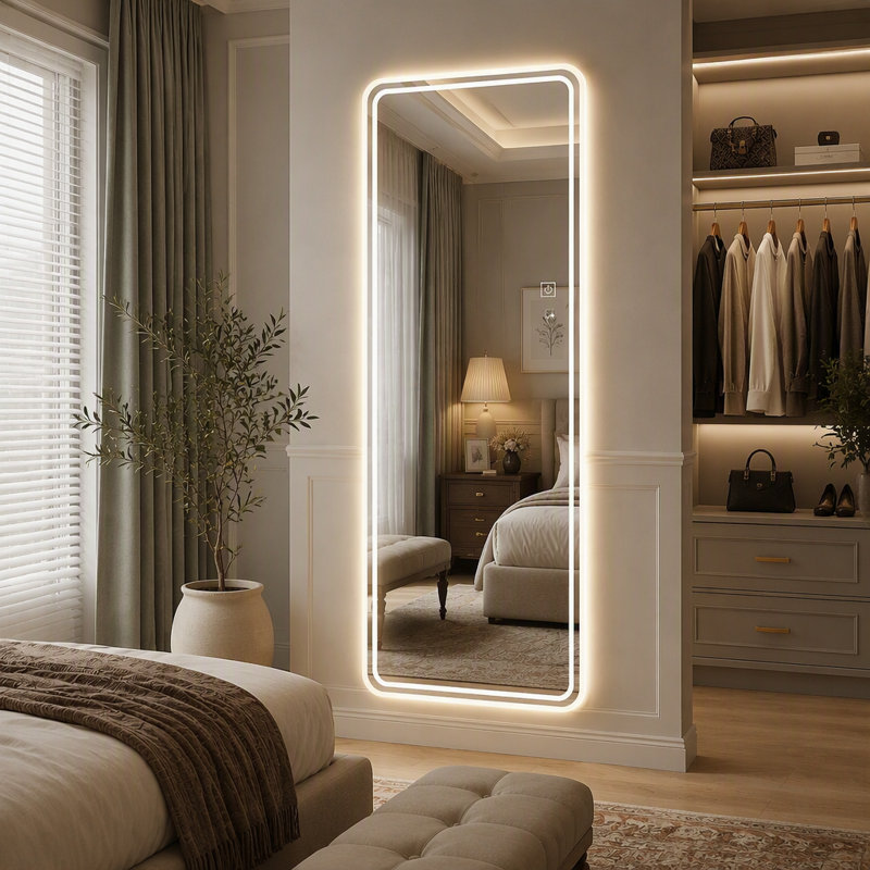 Miroir pleine longueur 65 po x 21 po à DEL, miroir de corps mural lumineux avec deux bandes de lumière givrées, 3 températures de couleur et gradation continue, miroir d'habillage HD