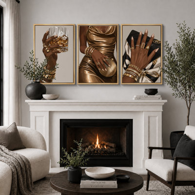 Glam Jewelry and Fashion Accessories Artwork, Bedroom Pictures, Framed Canvas Giclee Print 3 Pieces Wall Art